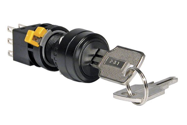 IDEC 16mm Key Selector Switch; Oversize Round; 3-Position; DPDT; Maintained; 5A (Thermal); Key Removal: Left Position